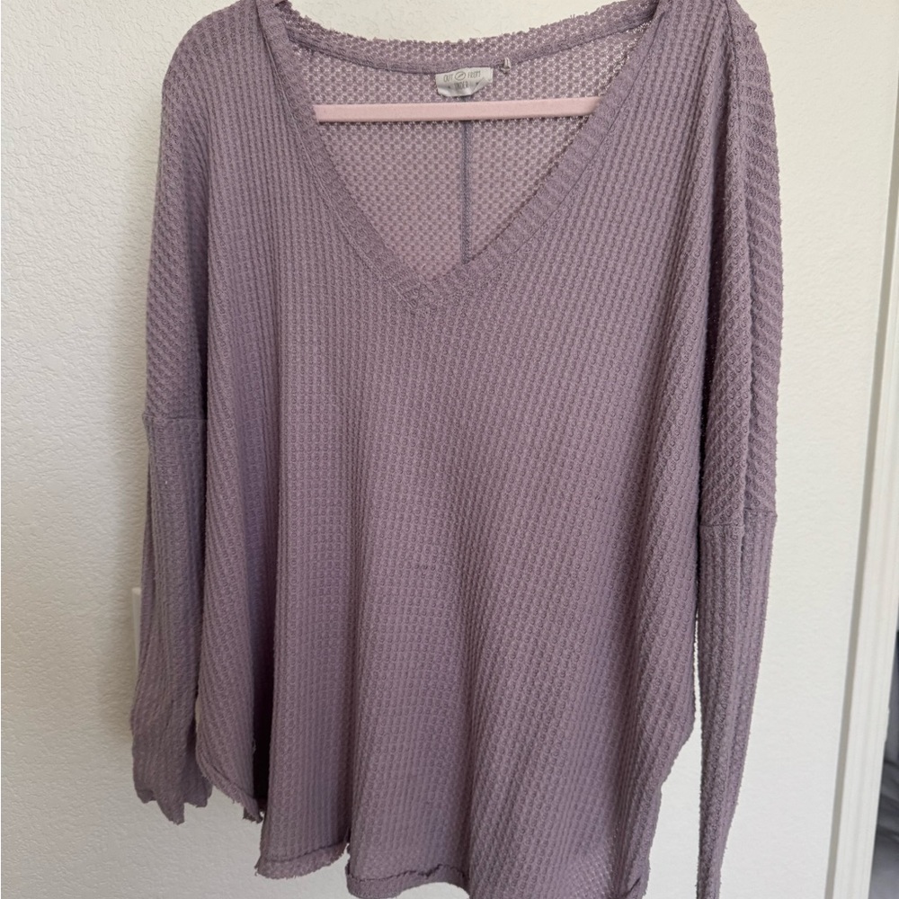 Women's V-Neck Waffle Knit Top - Lavender